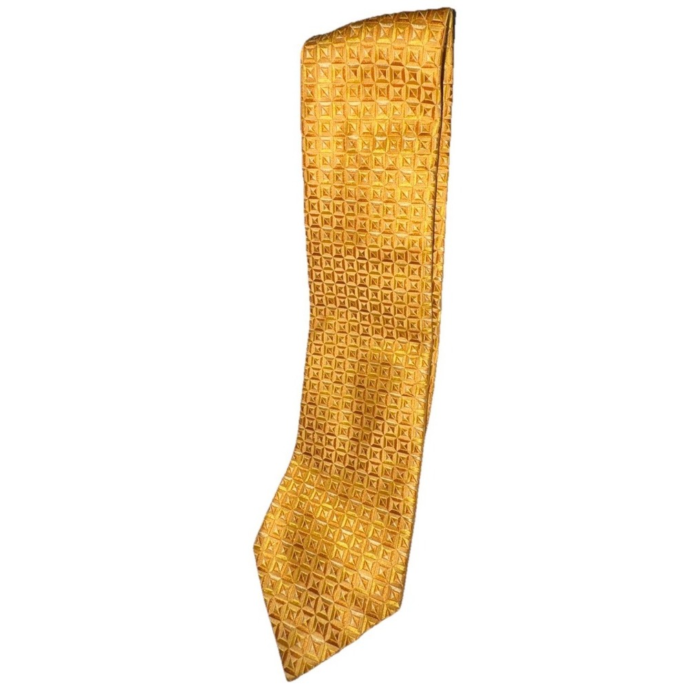 David Donahue Sterling Geometric Silk Tie Yellow L: 60" W: 4" Vtg Handmade USA